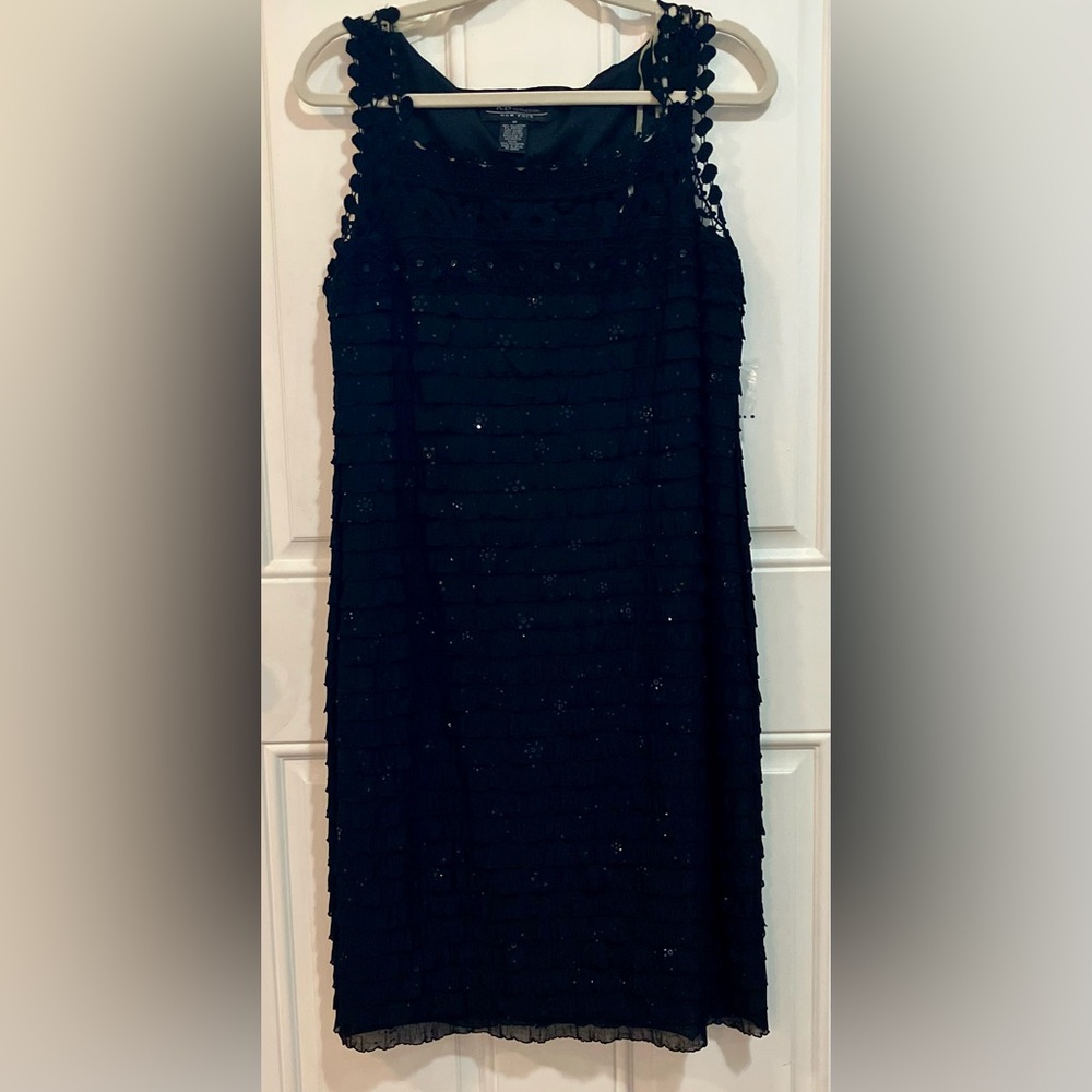 RB Collection NY Elegant Black Shimmer W/Lace Sleeveless Dress-Medium-NWOT